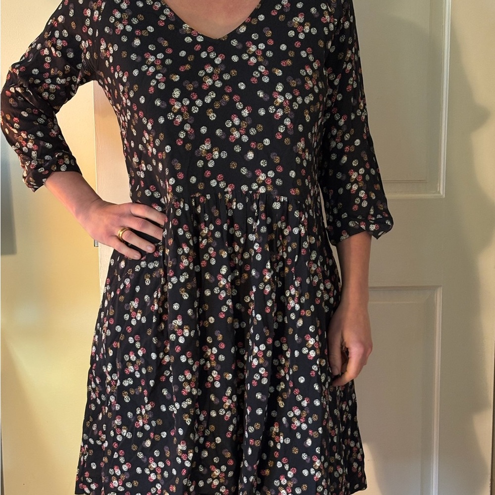 Black Sundress with Pink and White Spots & 3/4 Sleeves